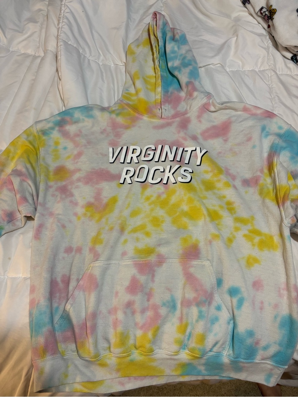 Tie-Dye Pastel Crewneck Hoodie - Virginity Rocks Graphic
